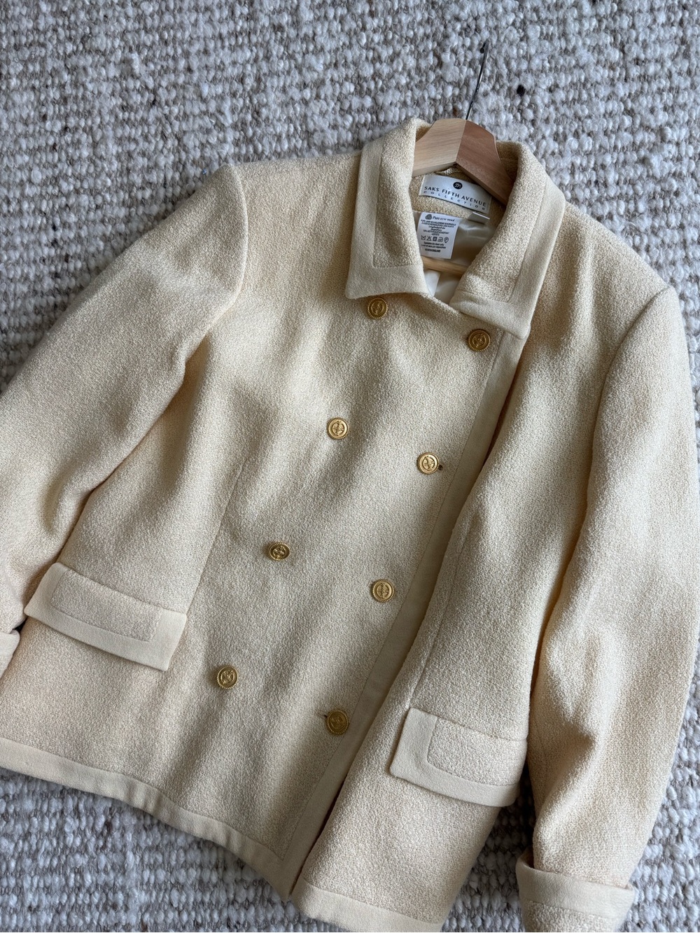 Vintage Saks Fifth Avenue Collection Pure Wool Double Breasted Blazer in Yellow